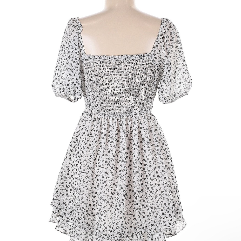 Altar'd State Smocked Puff Sleeve Mini Dress White and Black